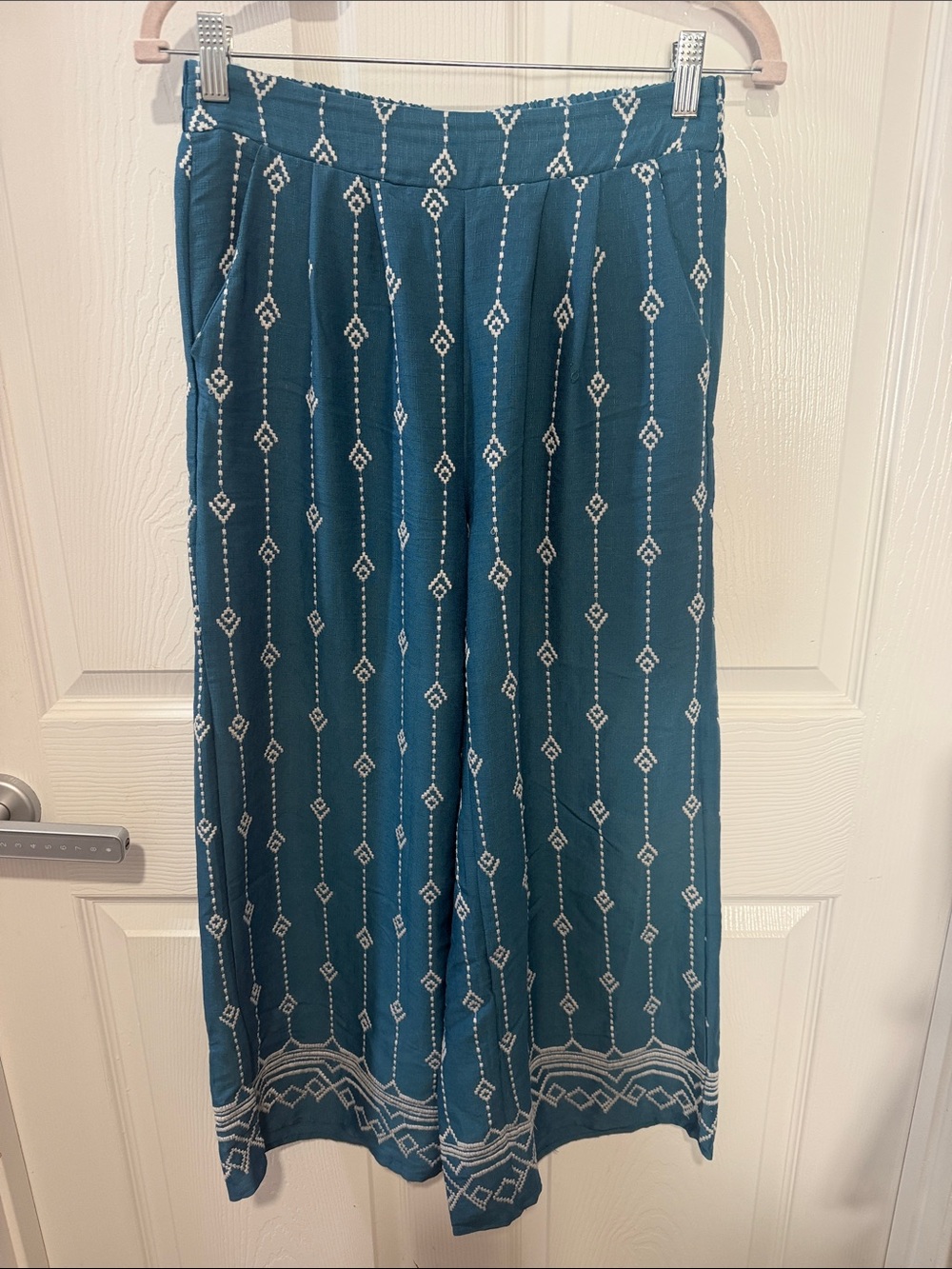 Umgee Teal Patterned Wide-Leg Pants